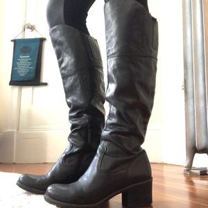 Black Leather over the knee boots wide calf